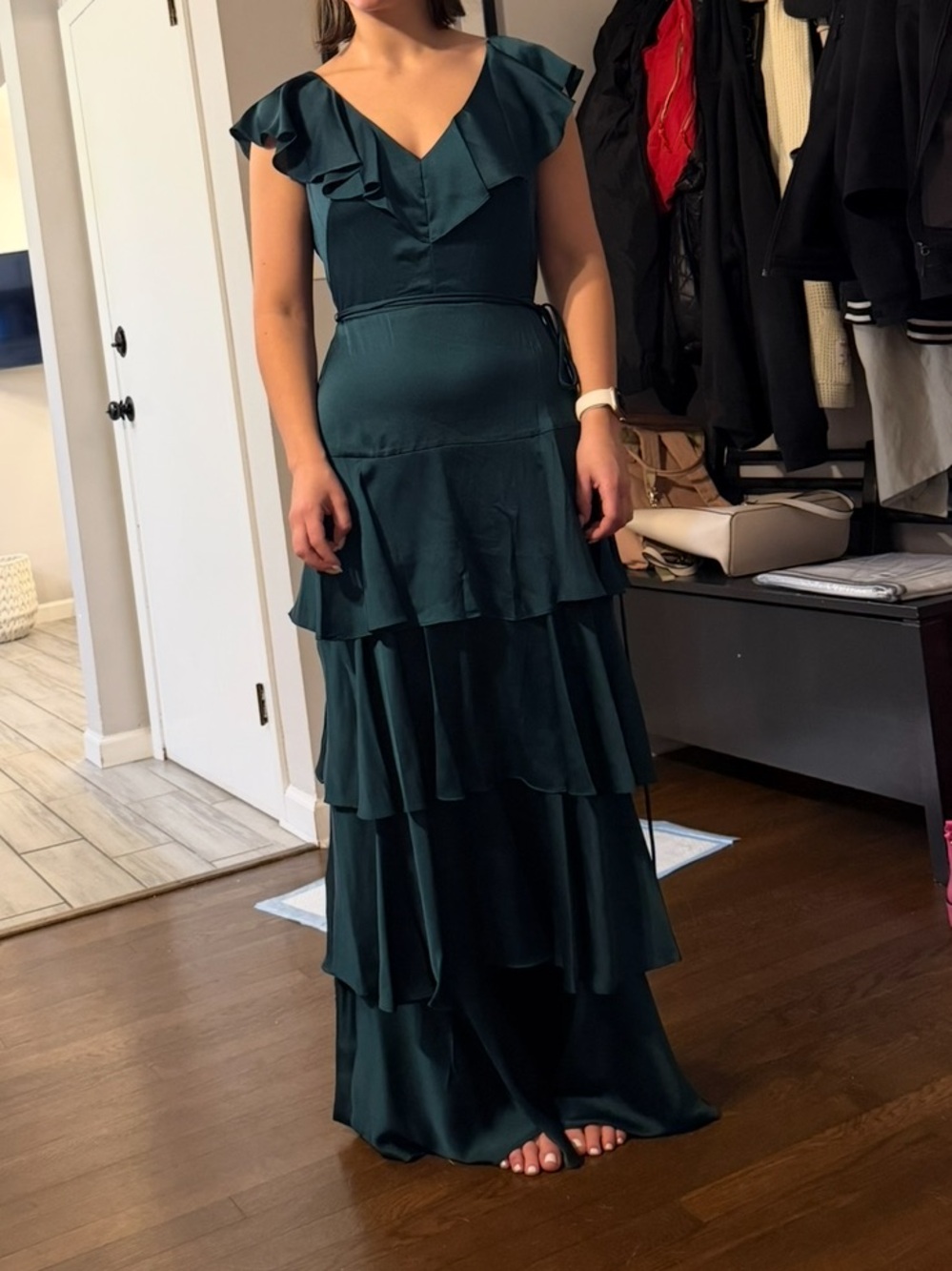 Maison Tara Deep Teal Ruffle Tiered Maxi Dress